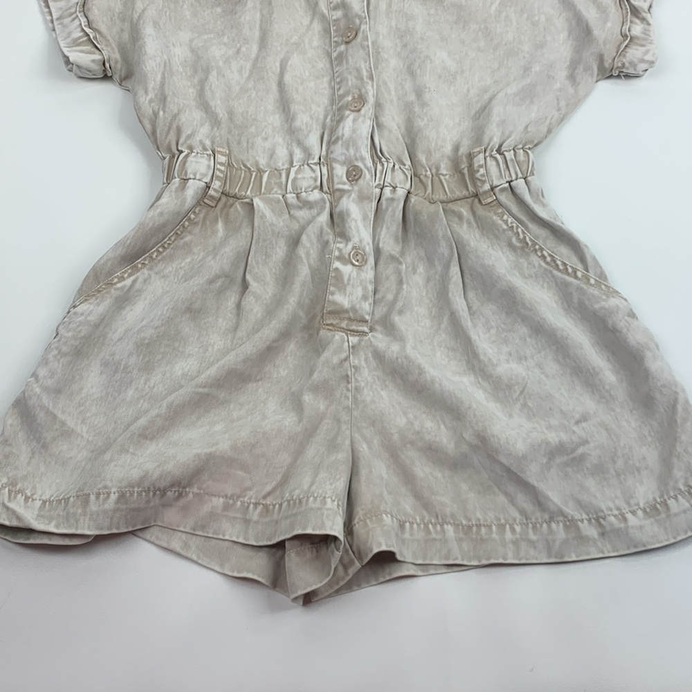 YFB Beige Button-Up Romper Shorts set Size XS Elastic waist Collar Pockets - Picture 4 of 11